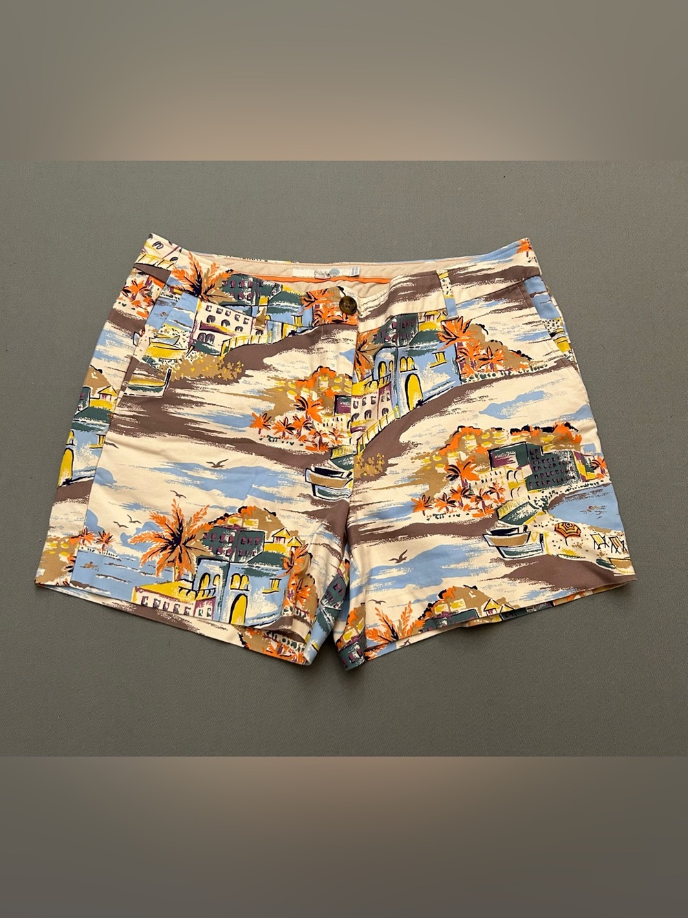 Boden Coastal Print Vacation Resortwear Women's Shorts - Orange, Blue & Cream